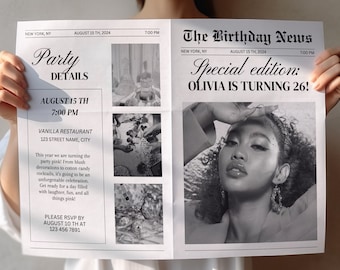 Birthday Newspaper Template,  Birthday Invitation Newspaper, Canva Newspaper, Newspaper Prop for Birthday Photoshoot, Birthday Program