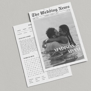 Newspaper Wedding Program Template, Editable Wedding Ceremony Program Template, Printable Wedding Day Program Template, Wedding Word Search