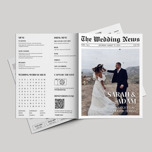 Plantilla de programa de boda de periódico, plantilla de programa de ceremonia de boda editable, plantilla de programa de día de boda imprimible, programa plegado