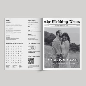 Folded Newspaper Wedding Program Template, Editable Wedding Ceremony Program Template, Printable Wedding Day Program Template