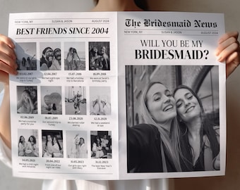 Newspaper Bridesmaid Proposal Template, Printable Newspaper Flower Bouquet Wrap, Will You Be My Bridesmaid Card, Maid Of Honor Proposal Card
