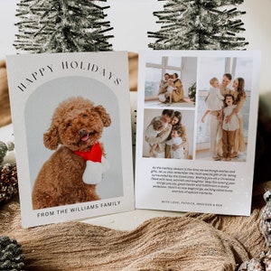 Modèle de carte de Noël photo de chien, carte de Noël minimaliste avec photo, carte de Noël pour animaux de compagnie, carte de vacances Boho, carte de Noël photo de famille