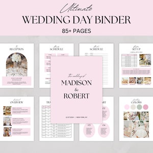 Modelo de fichário definitivo para o dia do casamento com mais de 85 páginas, planejador de casamento, itinerário de casamento, listas de verificação de casamento, fichário de casamento digital e imprimível