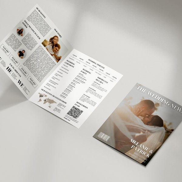 4 Pages Wedding Magazine Template, Wedding Program Template, Magazine Wedding Ceremony Program Template, Wedding Infographic, Folded Program
