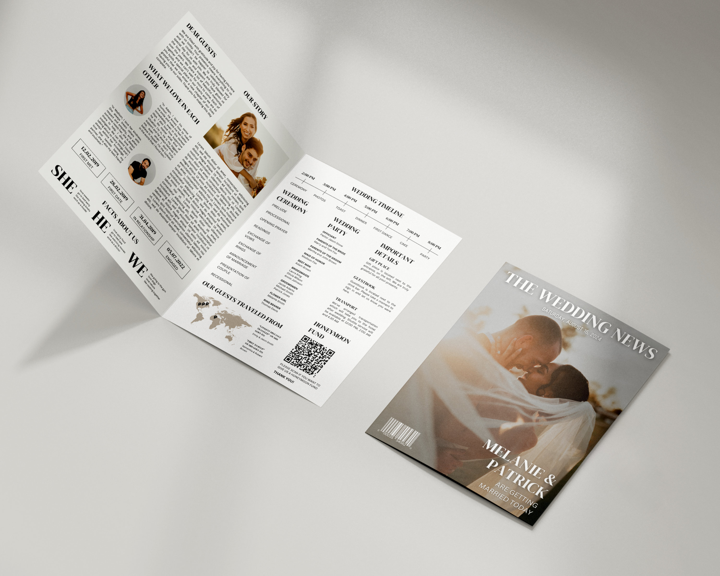 4 Pages Wedding Magazine Template, Wedding Program Template, Magazine Wedding Ceremony Program Template, Wedding Infographic, Folded Program