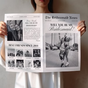 Brautjungfer Vorschlag Zeitungsvorlage, Zeitungsblumenstrauß Wrap, werden Sie meine Brautjungfer sein Karte, druckbare Brautjungfer-Fotokarte
