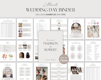 Ultimate Wedding Day Binder Template, Wedding Planner, Wedding Itinerary, Wedding Checklists, Digital & Printable Wedding Binder, Canva