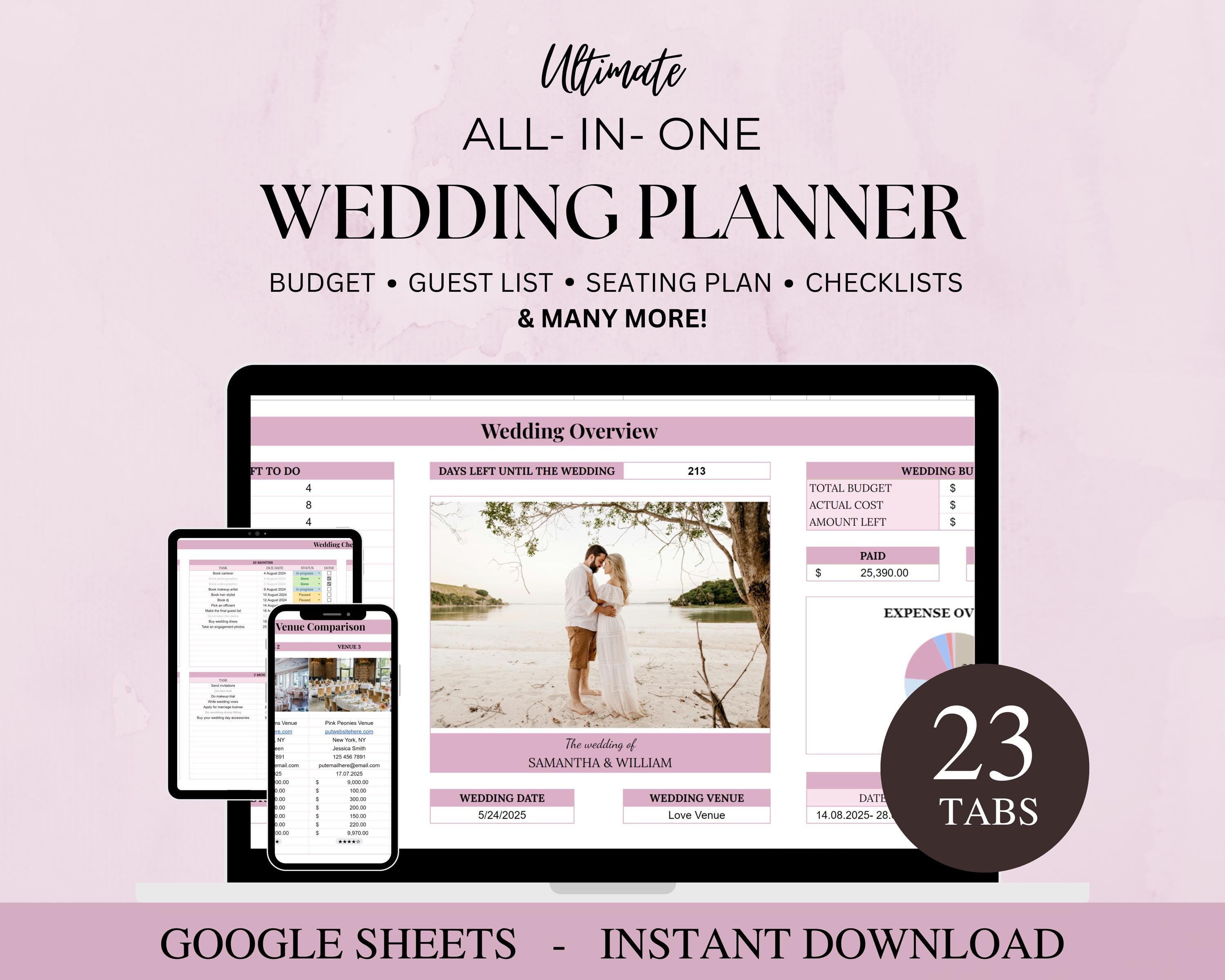 Wedding Planner Spreadsheet, Digital Wedding Planner, Google Sheets Wedding Planning, Wedding Budget, Wedding Itinerary, Wedding Checklist