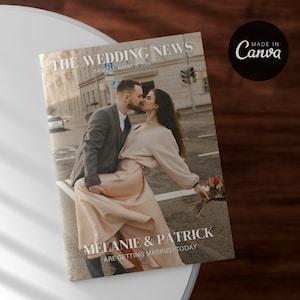 4 Pages Wedding Magazine Template, Folded Wedding Program Template, Magazine Wedding Day Program Template, Wedding Infographic, Canva Edit