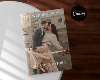 4 Pages Wedding Magazine Template, Folded Wedding Program Template, Magazine Wedding Day Program Template, Wedding Infographic, Canva Edit