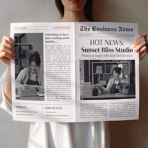 Business Newspaper Template, New Business Announcement Newspaper, Newspaper For Business Launch, Canva Newspaper, Photography Newspaper