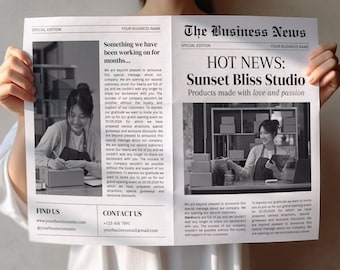 Business Newspaper Template, New Business Announcement Newspaper, Newspaper For Business Launch, Canva Newspaper, Photography Newspaper
