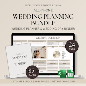 Wedding Planner Spreadsheet & Wedding Day Binder Bundle, Excel Google Sheets Wedding Planner, Canva Wedding Binder, Budget, Itinerary