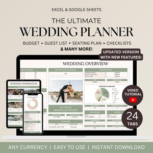 Hoja de cálculo para planificador de bodas, planificador digital de bodas, planificación de bodas en Google Sheets, presupuesto de boda, itinerario de boda, lista de verificación de boda