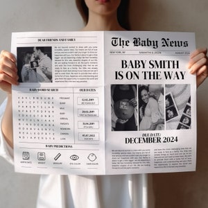 Pregnancy Announcement Newspaper Template, Baby Announcement Newspaper, Pregnancy Reveal Newspaper, Baby Shower Newspaper, Canva Newspaper