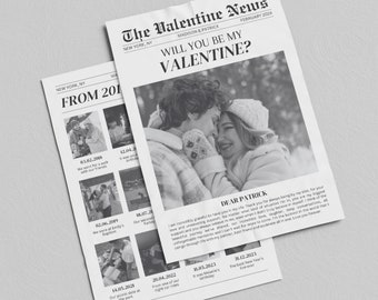 Valentines Newspaper Template, Newspaper Flower Bouquet Wrap, Printable Valentines Day Gift, Valentines Day Newspaper, Galentines Day Gift