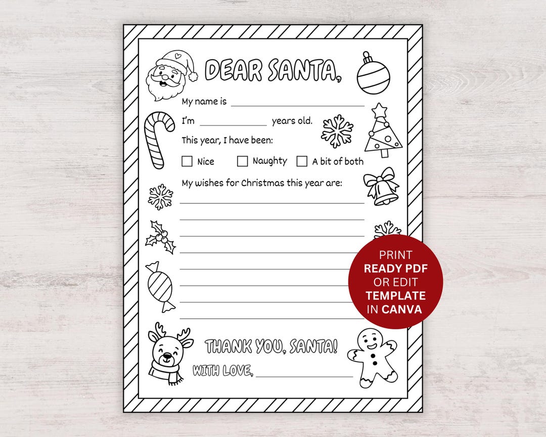 Letter to Santa Coloring Page Printable: Christmas Wish List for Kids ...