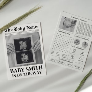 Pregnancy Announcement Newspaper Template, Baby Announcement Newspaper, Baby Shower Newspaper, Newspaper Pregnancy Announcement, Canva Edit