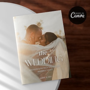 4 Pages Wedding Magazine Template, Folded Wedding Program Template, Magazine Wedding Day Program Template, Wedding Infographic, Canva Edit