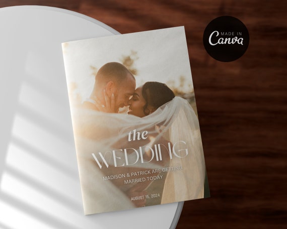 4 Pages Wedding Magazine Template, Folded Wedding Program Template, Magazine Wedding Day Program Template, Wedding Infographic, Canva Edit
