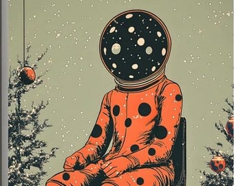 Impresión navideña retro de ciencia ficción: Arte navideño de astronauta extraterrestre (descarga digital)