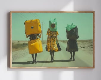 Impresión artística surrealista de migración en el desierto: Paisaje onírico Giclée Fine Art