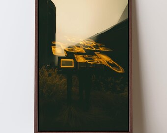 Impresión artística de ciencia ficción distópica: paisaje neón-noir con fallos