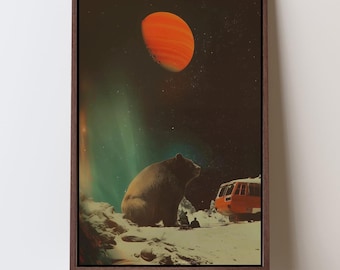 Impresión artística de Moon Bear Camping: Paisaje del sistema solar de ciencia ficción