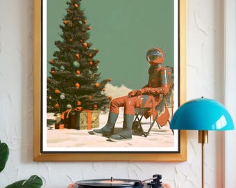 Paquete de 6 impresiones digitales de arte mural navideño de ciencia ficción, pósteres imprimibles, decoración espacial de astronautas y lunares.