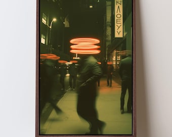 Lámina de arte urbano verde eléctrico: Escena nocturna de ensueño, decoración de salón