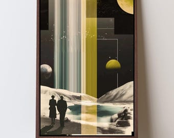 Impresión artística del Lago Lunar: Paisaje de ciencia ficción retrofuturista