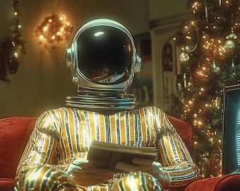 6 láminas navideñas de astronautas retro: paquete de descarga digital de decoración navideña