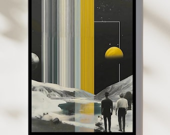 Impresión artística de paisaje lunar retrofuturista: decoración de oficina de ciencia ficción