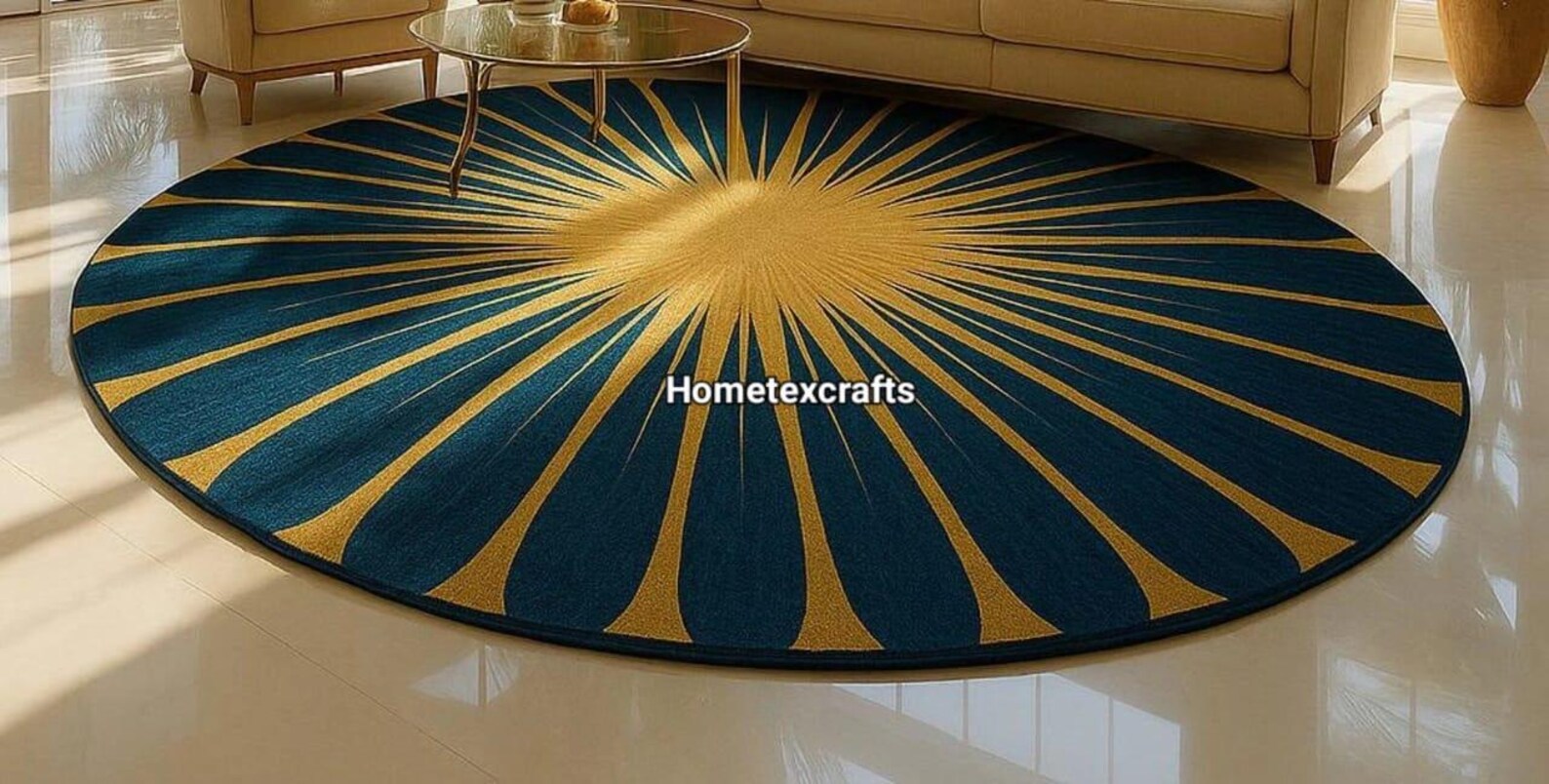 Starburst Rug Gold Radiant Modern Round Rug | Blue Gold Starburst Pattern Carpet for ...