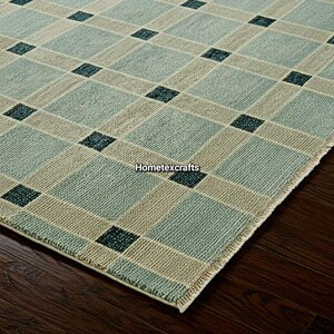 Blue Checkered Wool Rug, Handwoven Scandinavian Geometric Carpet - Etsy