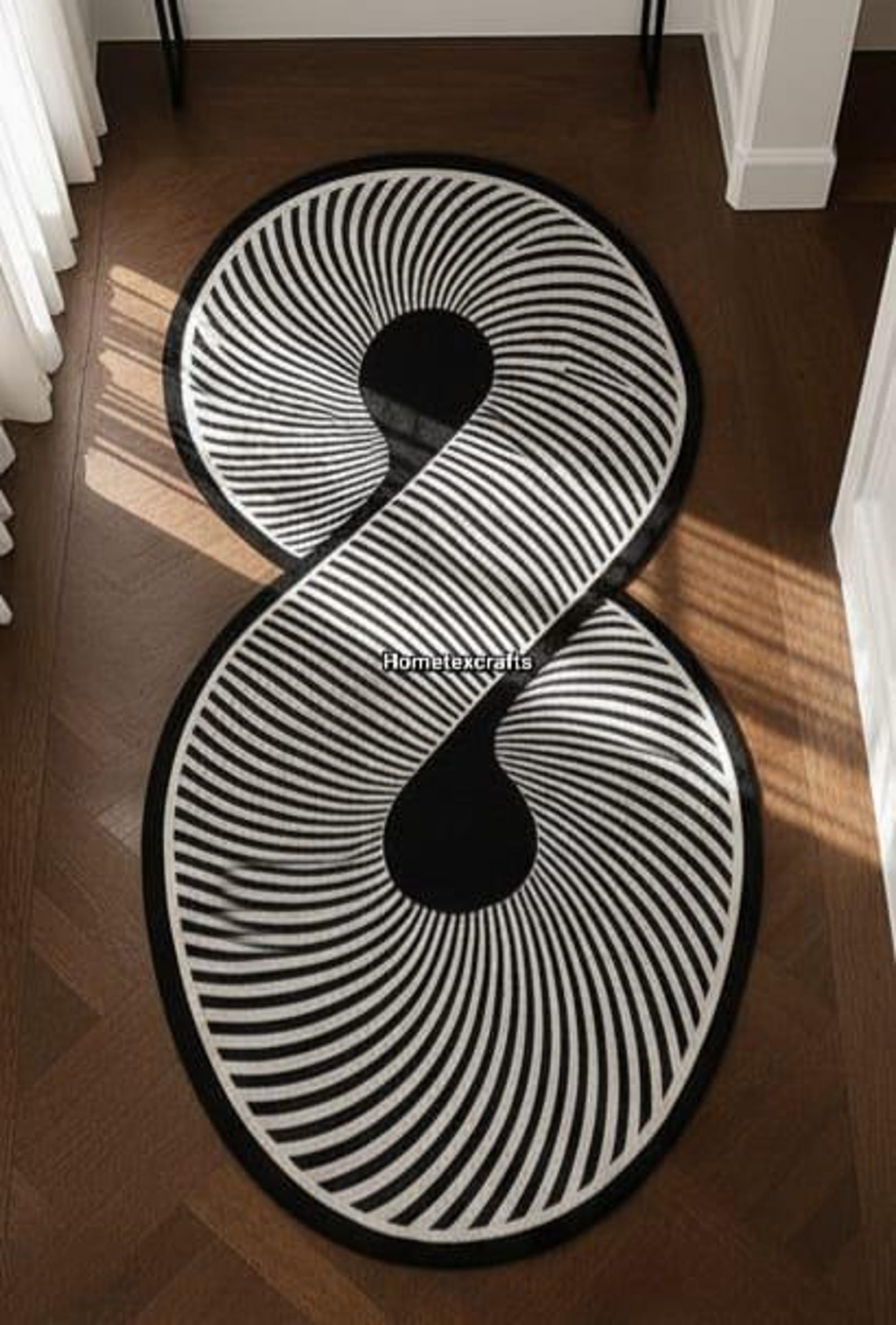 Integrative Visual Rug Modern Optical Illusion Rug – 3D Abstract Infinity Shape Carpet – Black ...