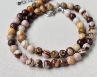 Collar de jaspe cebra australiano natural, joyería de piedras preciosas marrones y beige, cuentas de piedra color café terroso