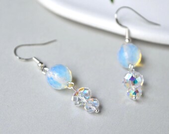 Pendientes de opalita con cristal checo - Cuentas Aurora Borealis