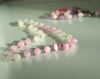 Rose Quartz Beaded Necklace: Pink Jade Summer Jewelry