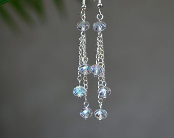 Pendientes de cascada de plata con cuentas de cristal checo