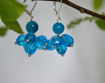 Agate Earrings, Czech Glass Beads Earrings, Summer Earrings, Light Blue Earrings