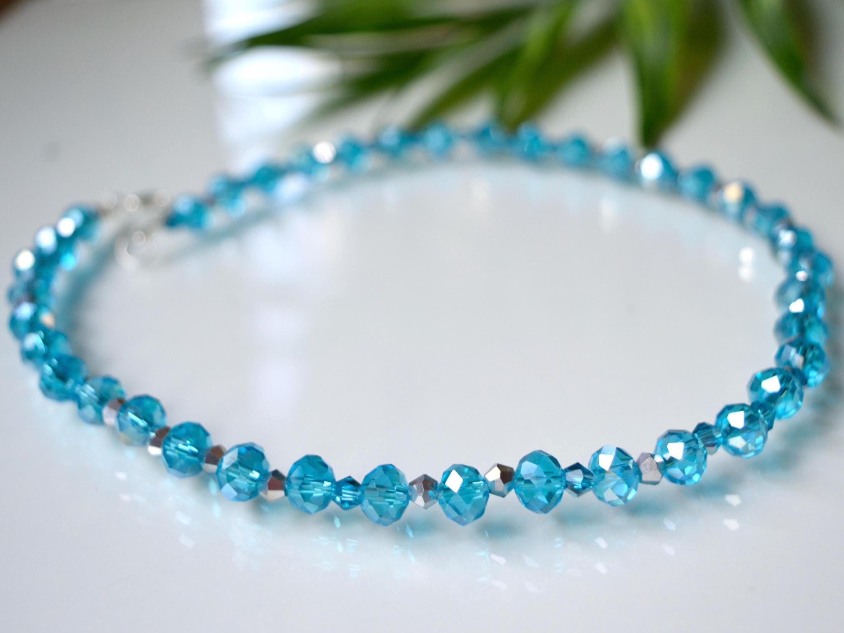 Sparkly Aqua Blue Glass Beaded Necklace: Summer Jewelry