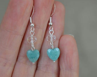 Pendientes colgantes de corazón de amazonita – Joyería de piedras preciosas verde menta