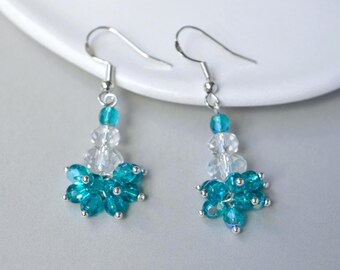 Pendientes colgantes iridiscentes de cristal checo azul aguamarina
