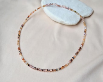 Collar pequeño de ágata marrón café con cuentas de cristal checo de oro rosa, joyería minimalista