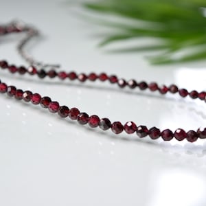 Handmade Garnet Bead Choker: Minimalist Ruby Red Necklace