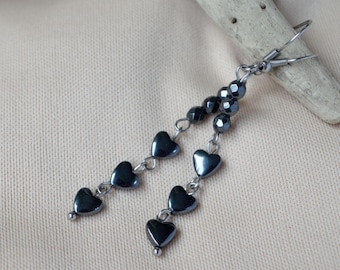 Pendientes colgantes de hematita con cuentas en forma de corazón