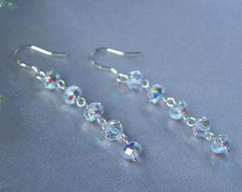 Pendientes colgantes iridiscentes: cuentas de cristal checo Aurora Boreal, ganchos de plata de ley.
