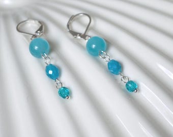 Pendientes colgantes de apatita azul con cuentas de cristal y ojo de gato