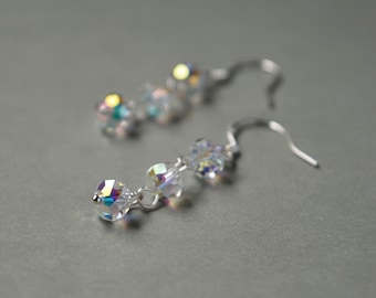 Pendientes colgantes de cristal iridiscente Preciosa – Joyería Aurora Boreal, ganchos de plata